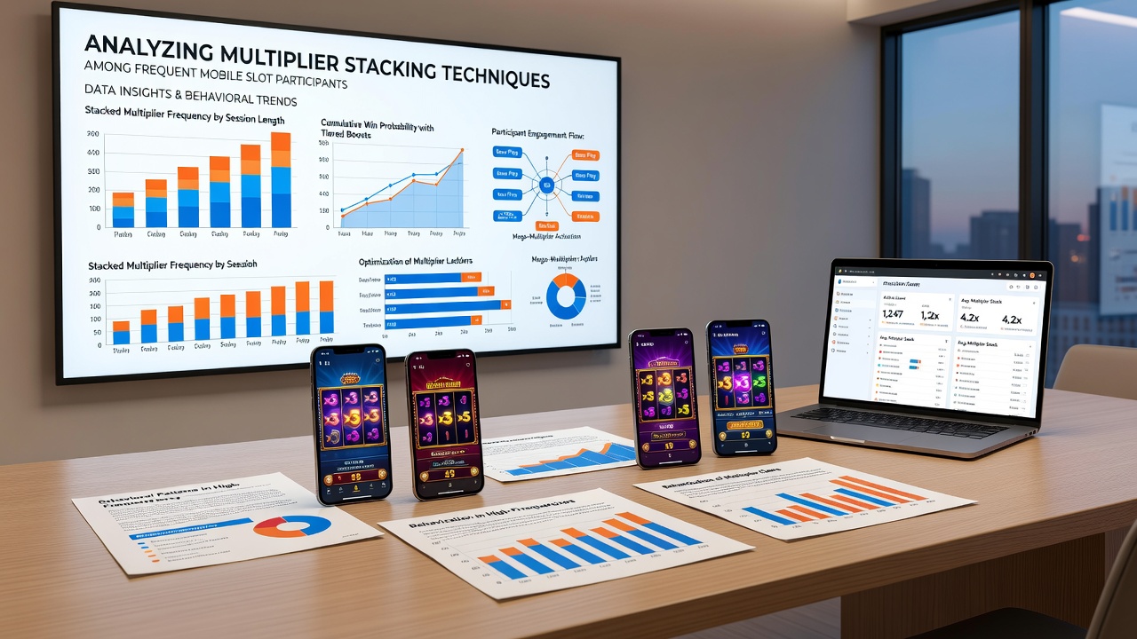 Analytics dashboard displaying multiplier combination statistics and session performance metrics for mobile slot players