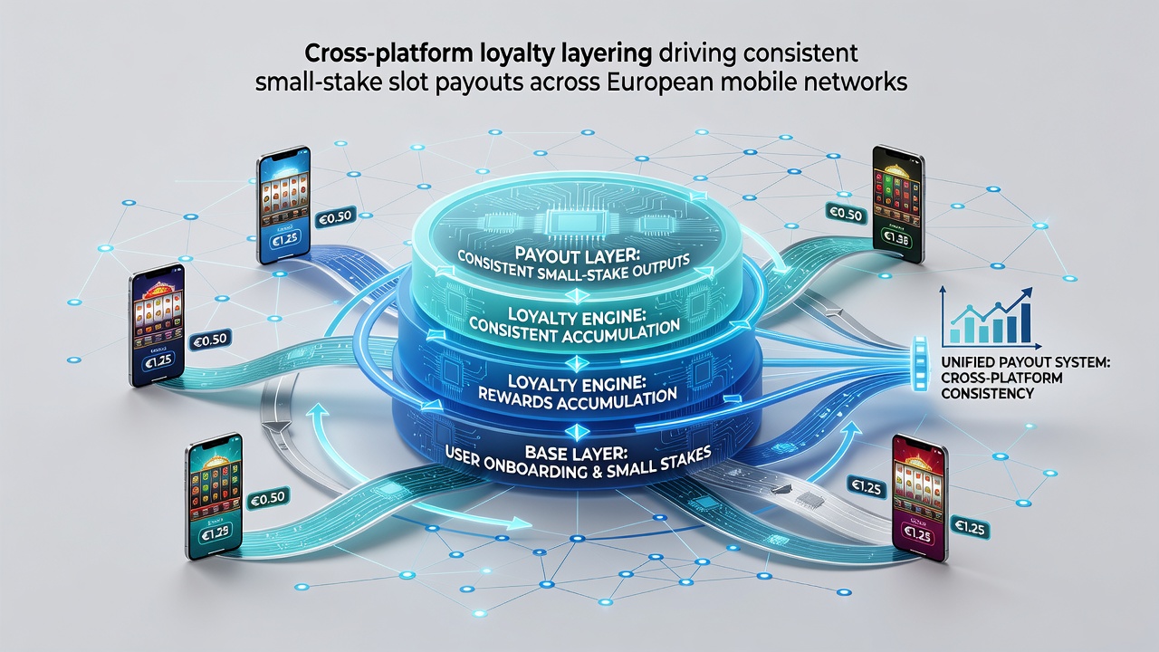 Diagram depicting loyalty point flow between mobile networks and slot game interfaces