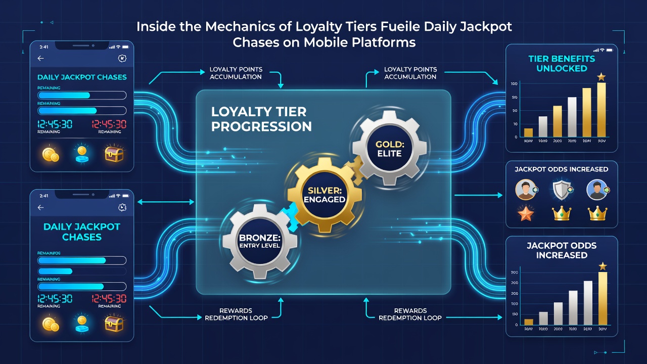 Analytics dashboard showing tier progression metrics and jackpot contribution rates