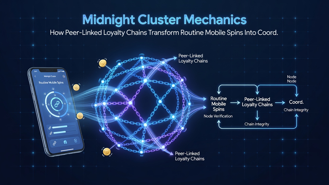 Network diagram illustrating loyalty chain progression from individual mobile spins to coordinated jackpot clusters