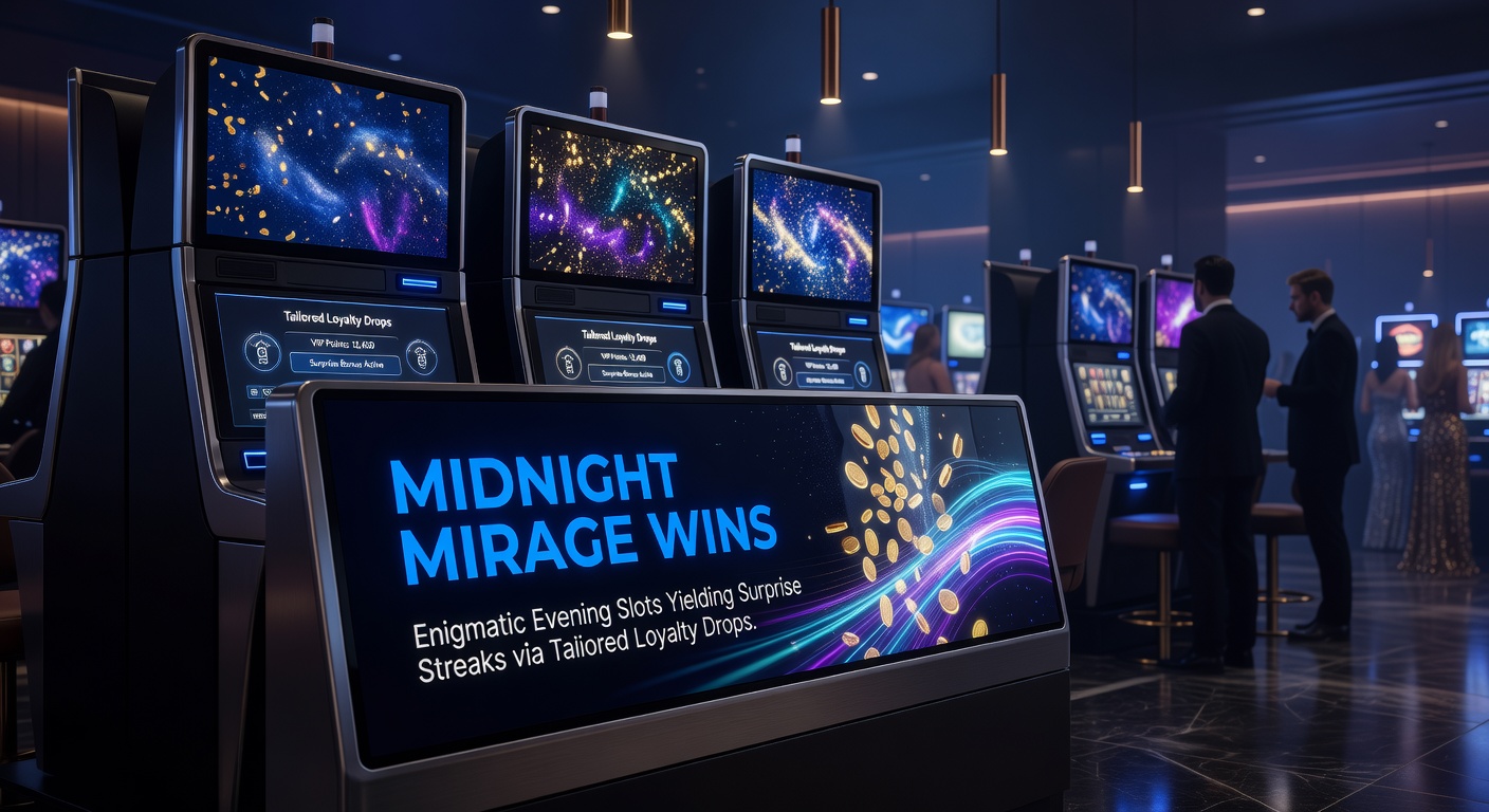 Player interface screenshot showing a loyalty drop notification during an evening slot streak, with glowing reels and bonus counters